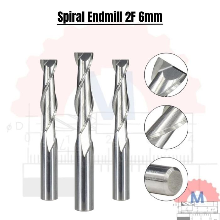 Endmill 2 Flute Spiral 6mm Carbide CNC Router Bit