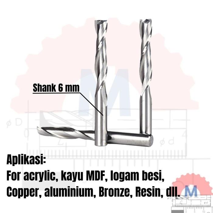 Endmill 2 Flute Spiral 6mm Carbide CNC Router Bit