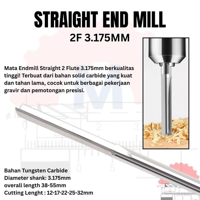 Endmill Straight 2 Flute 3.175mm Carbide CNC Router Bit