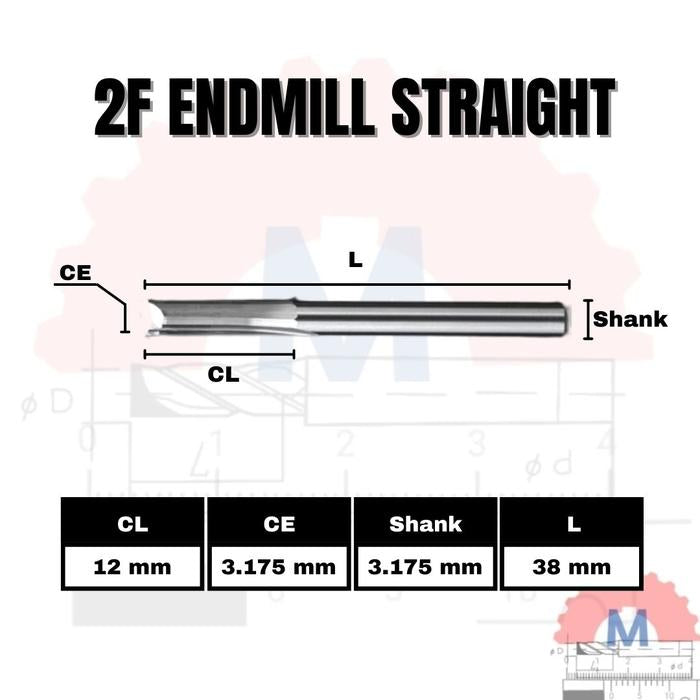 Endmill Straight 2 Flute 3.175mm Carbide CNC Router Bit