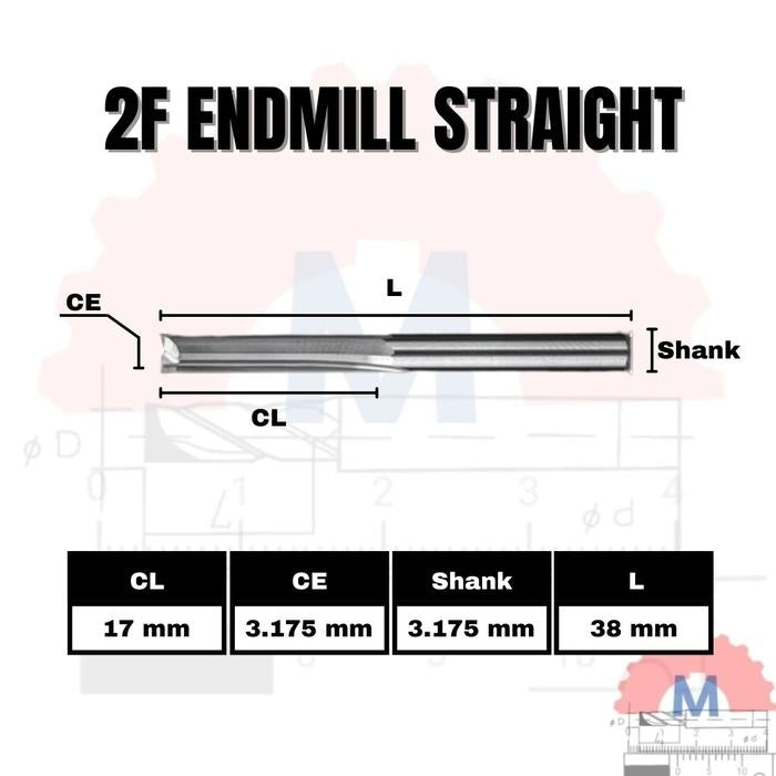 Endmill Straight 2 Flute 3.175mm Carbide CNC Router Bit