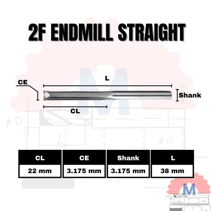 Endmill Straight 2 Flute 3.175mm Carbide CNC Router Bit