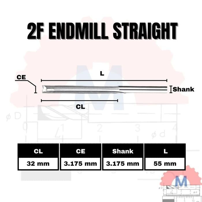 Endmill Straight 2 Flute 3.175mm Carbide CNC Router Bit