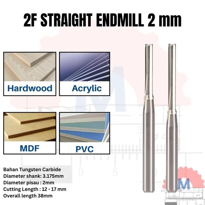 Straight Endmill 2 Flute 2mm Carbide CNC Router Bit