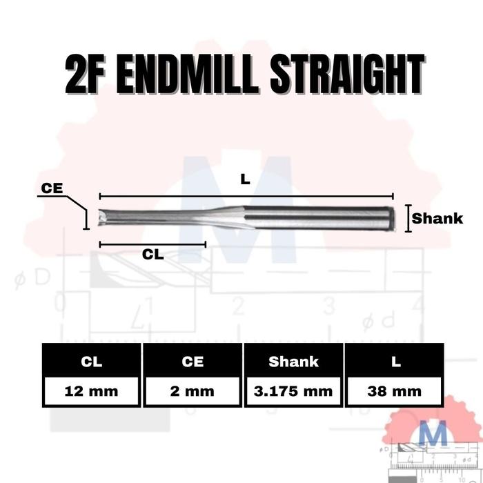 Straight Endmill 2 Flute 2mm Carbide CNC Router Bit