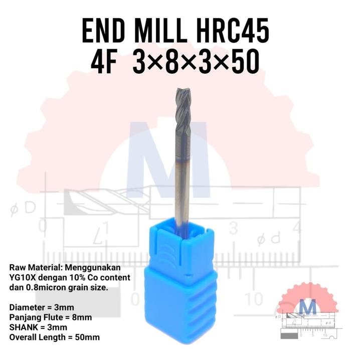 Endmill Carbide HRC45 4 Flute Milling Cutter