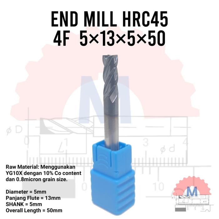 Endmill Carbide HRC45 4 Flute Milling Cutter