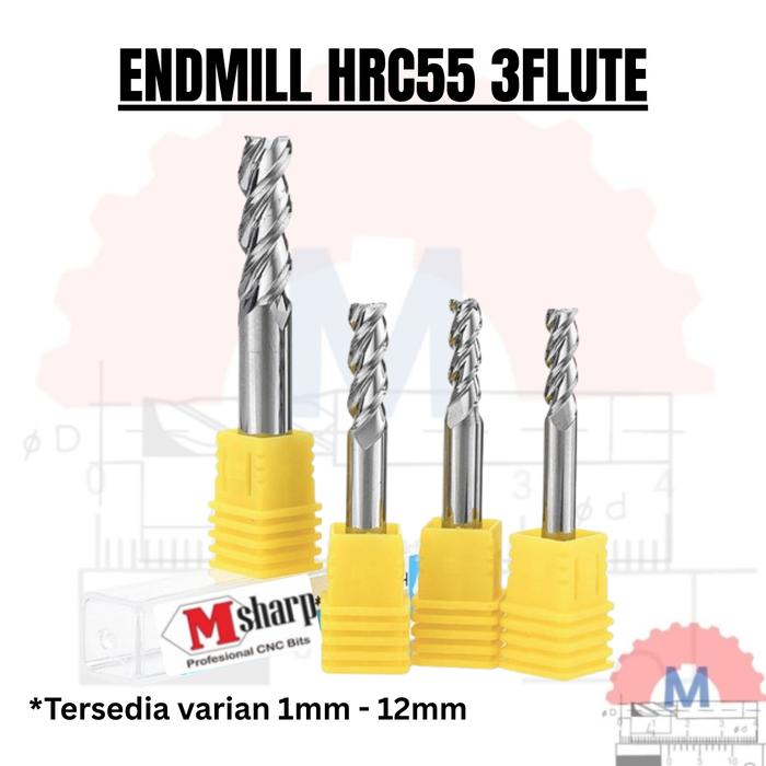 Endmill Carbide HRC55 3 Flute Aluminium Uncoated