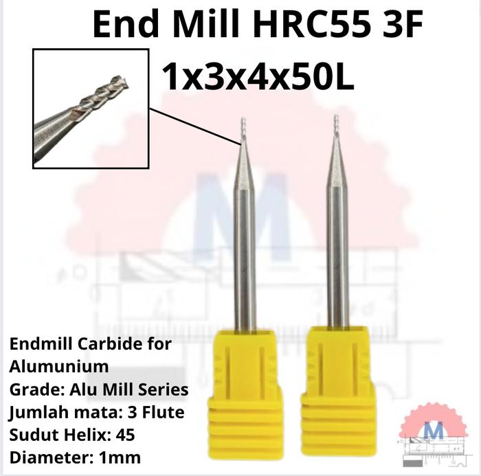 Endmill Carbide HRC55 3 Flute Aluminium Uncoated