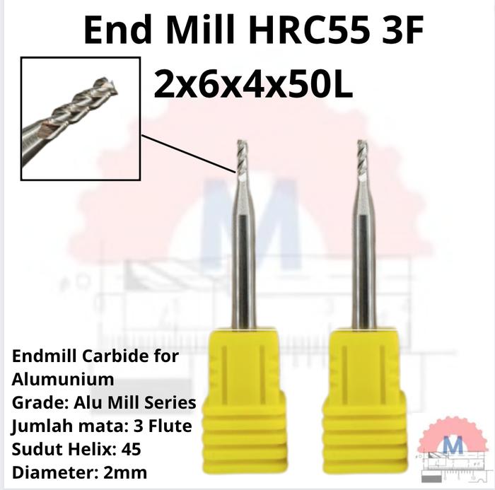 Endmill Carbide HRC55 3 Flute Aluminium Uncoated