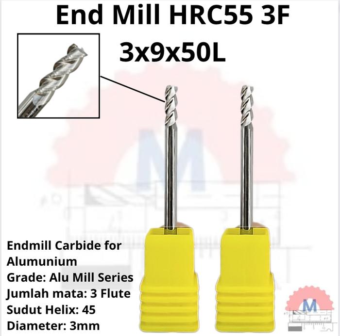 Endmill Carbide HRC55 3 Flute Aluminium Uncoated