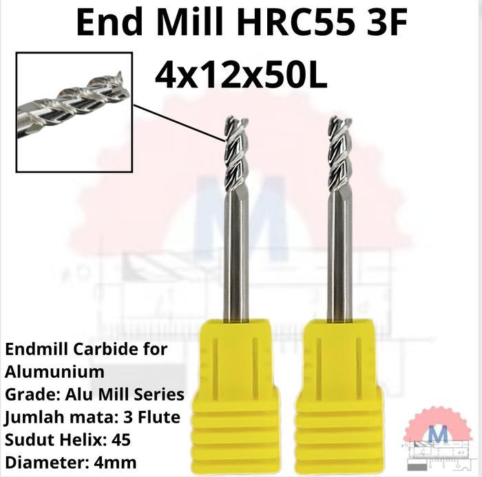 Endmill Carbide HRC55 3 Flute Aluminium Uncoated