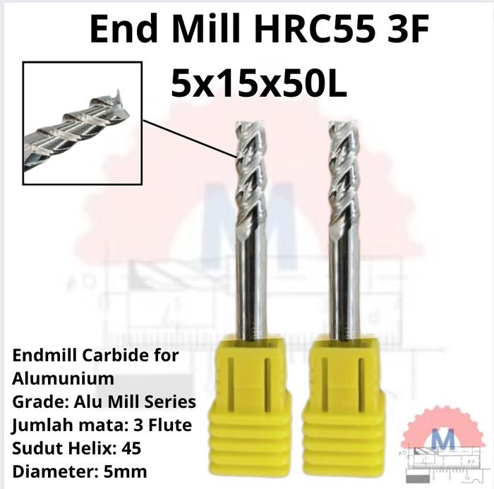 Endmill Carbide HRC55 3 Flute Aluminium Uncoated