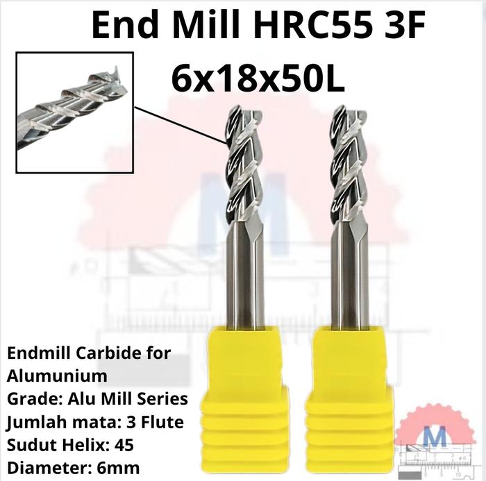 Endmill Carbide HRC55 3 Flute Aluminium Uncoated