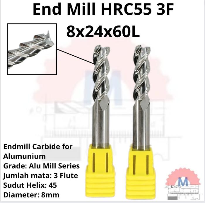 Endmill Carbide HRC55 3 Flute Aluminium Uncoated