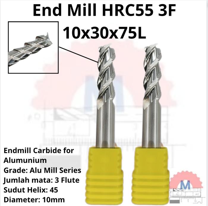 Endmill Carbide HRC55 3 Flute Aluminium Uncoated