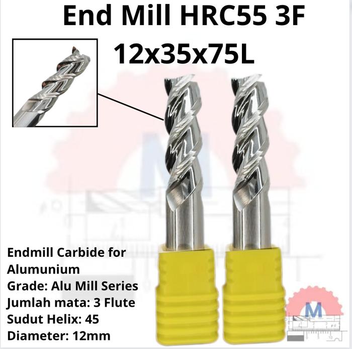 Endmill Carbide HRC55 3 Flute Aluminium Uncoated