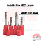 Endmill Carbide HRC55 4 Flute TiSiN Coated for Steel