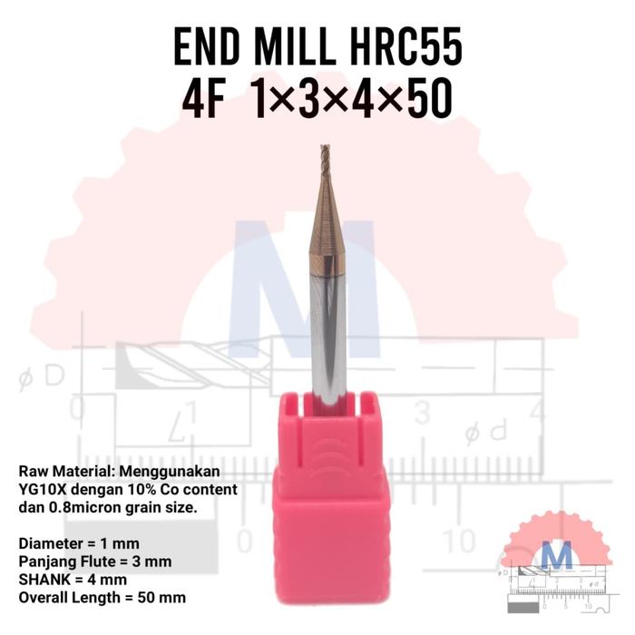 Endmill Carbide HRC55 4 Flute TiSiN Coated for Steel