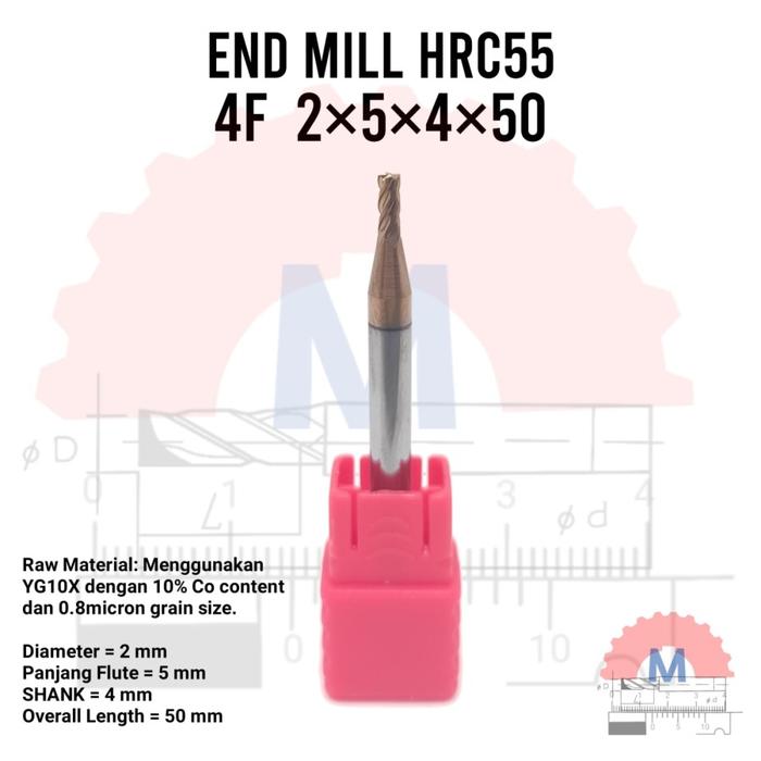 Endmill Carbide HRC55 4 Flute TiSiN Coated for Steel