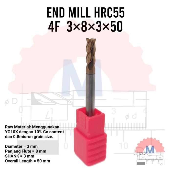 Endmill Carbide HRC55 4 Flute TiSiN Coated for Steel
