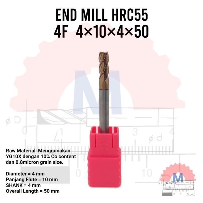 Endmill Carbide HRC55 4 Flute TiSiN Coated for Steel