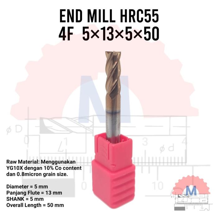 Endmill Carbide HRC55 4 Flute TiSiN Coated for Steel