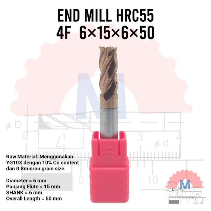 Endmill Carbide HRC55 4 Flute TiSiN Coated for Steel