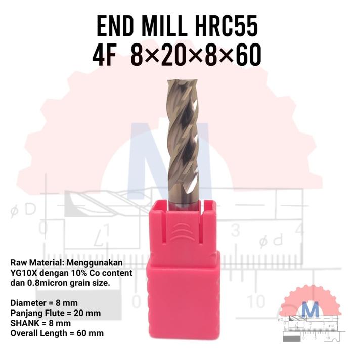 Endmill Carbide HRC55 4 Flute TiSiN Coated for Steel