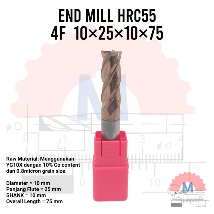 Endmill Carbide HRC55 4 Flute TiSiN Coated for Steel
