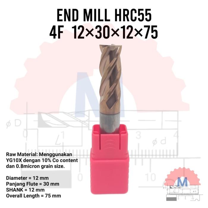 Endmill Carbide HRC55 4 Flute TiSiN Coated for Steel