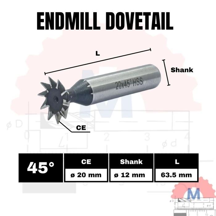 Endmill Ekor Burung 45 Derajat End Mill dovetail groove