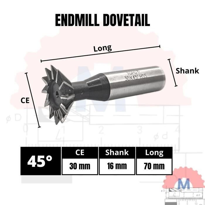 Endmill Ekor Burung 45 Derajat End Mill dovetail groove