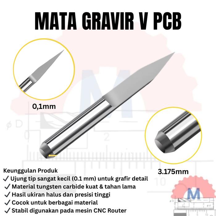 PCB Engraving V Bit 0.1mm Tip 3.175mm Shank
