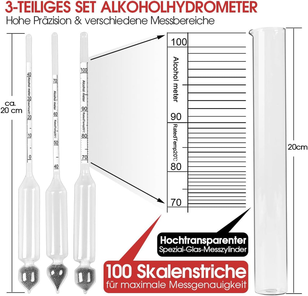 Alcohol Hydrometer Ethanol Tester Set 0-50 & 0-100