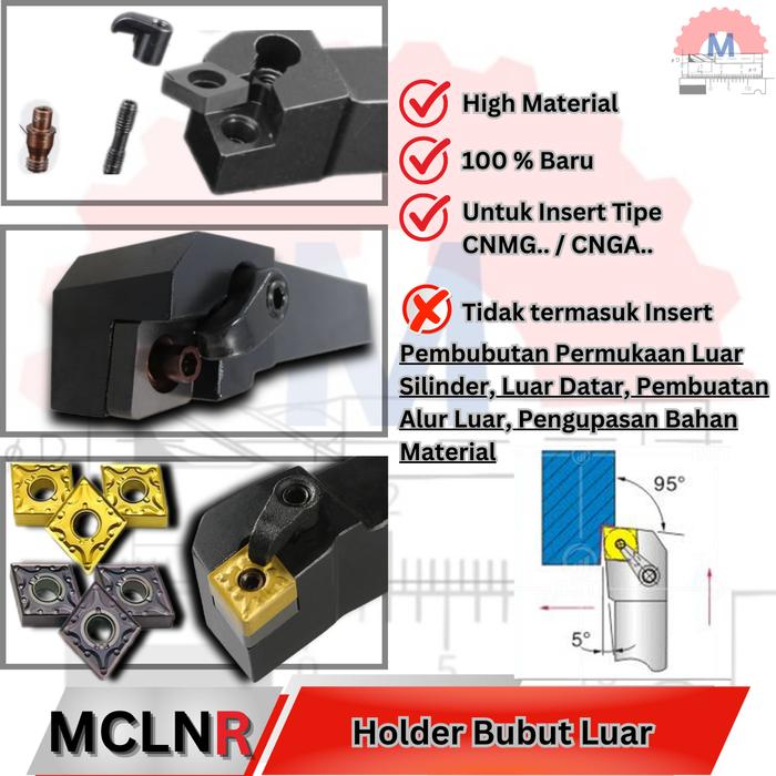 Stang Bubut Luar MCLNR Insert CNMG External Turning Tool (Tanpa Insert)
