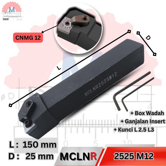 Stang Bubut Luar MCLNR Insert CNMG External Turning Tool (Tanpa Insert)