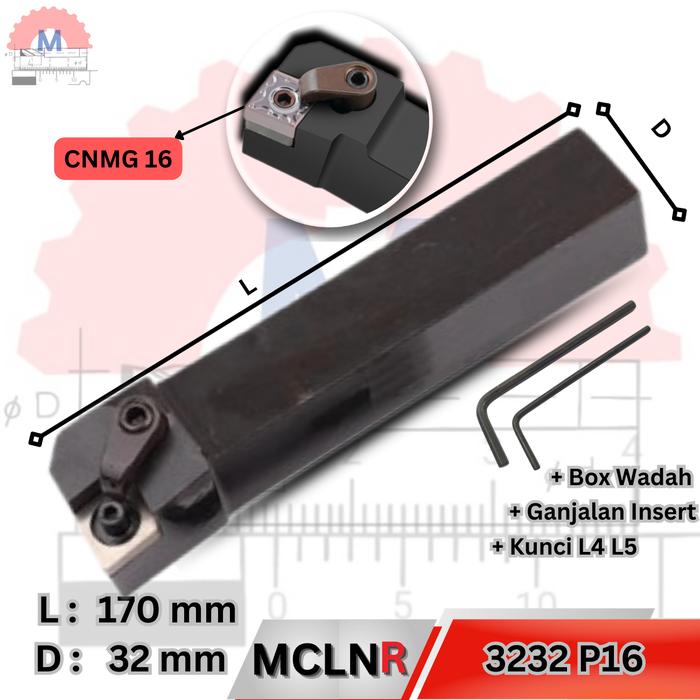 Stang Bubut Luar MCLNR Insert CNMG External Turning Tool (Tanpa Insert)