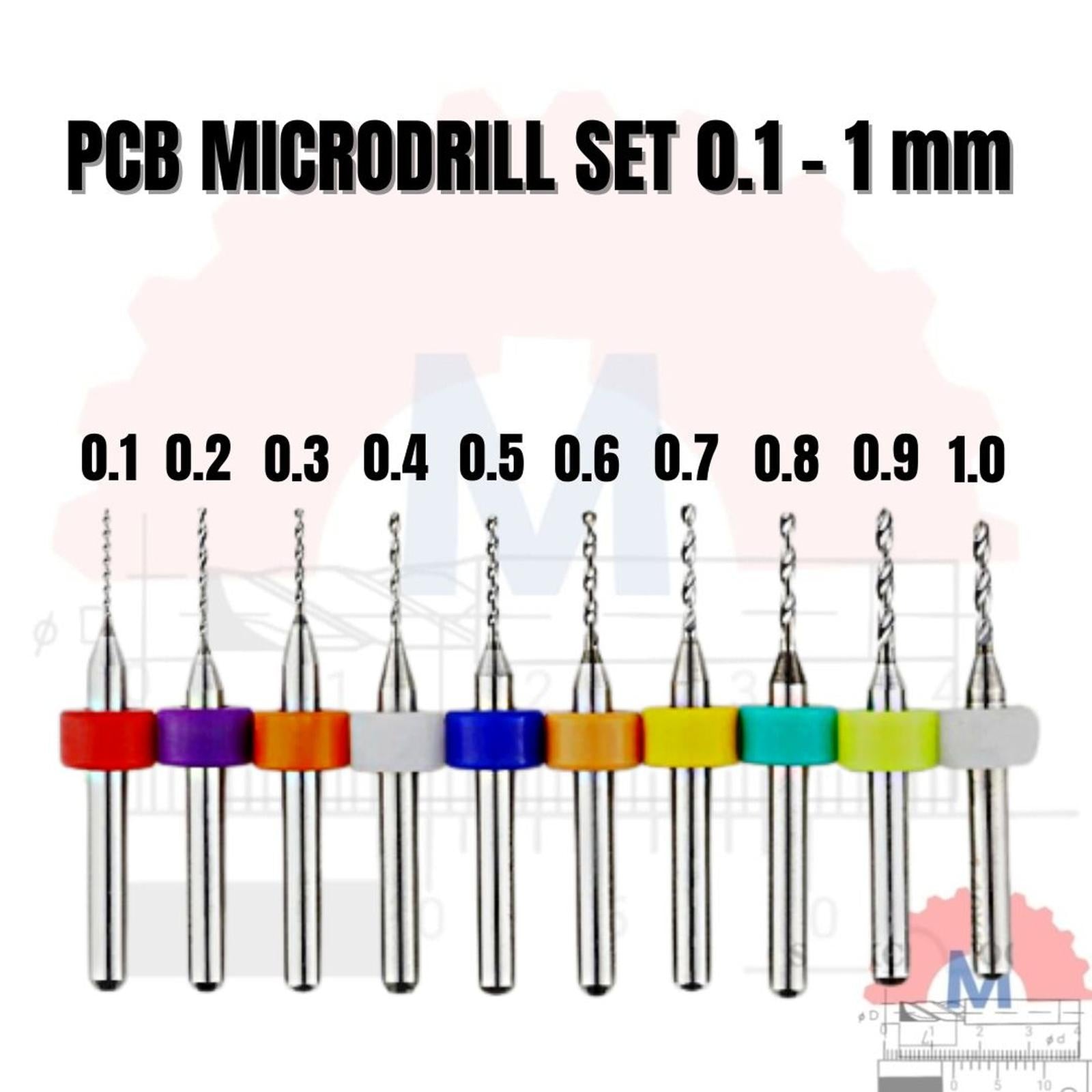 Micro Drill Set Carbide 0.1 - 1mm PCB Shank 3.175mm