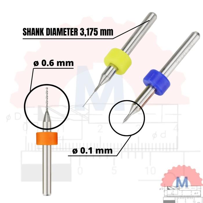 Micro Drill Set Carbide 0.1 - 1mm PCB Shank 3.175mm