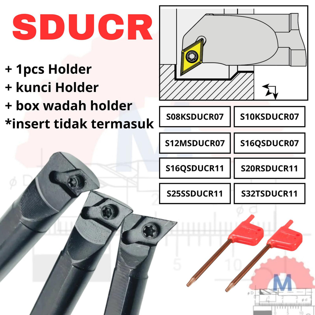 Stang Bubut Dalam SDUCR Insert DCMT Internal Turning Tool (Tanpa Insert)