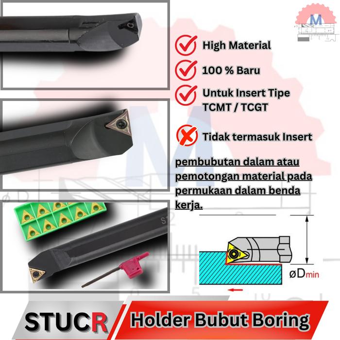 Stang Bubut Dalam STUCR Holder TCMT Internal Turning Tool (Tanpa Insert)