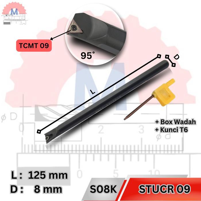 Stang Bubut Dalam STUCR Holder TCMT Internal Turning Tool (Tanpa Insert)