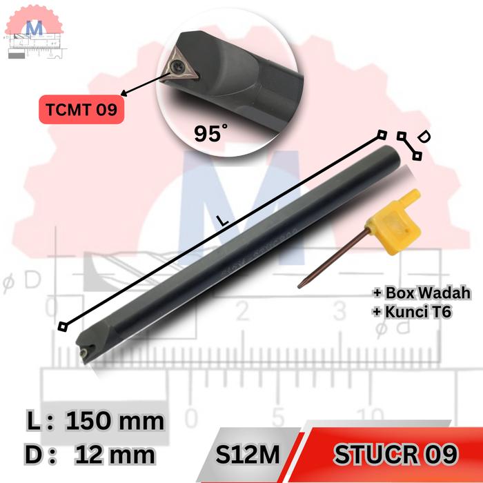 Stang Bubut Dalam STUCR Holder TCMT Internal Turning Tool (Tanpa Insert)