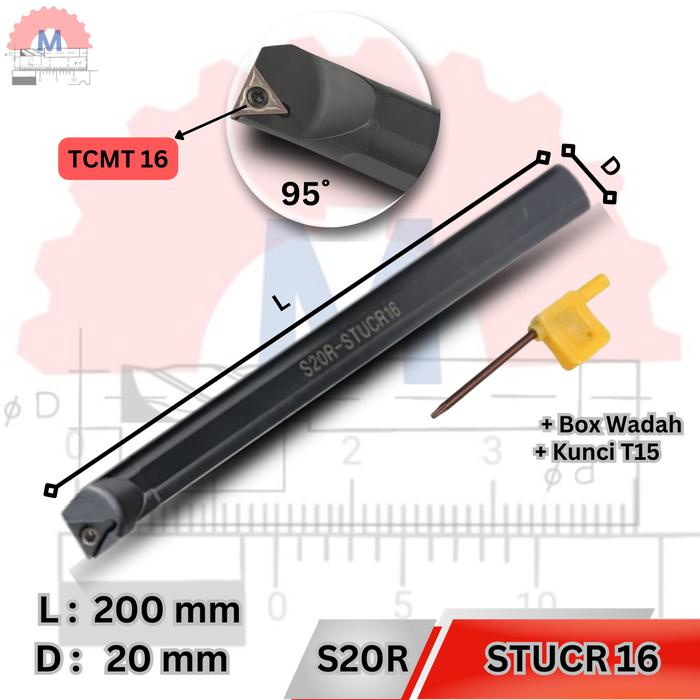 Stang Bubut Dalam STUCR Holder TCMT Internal Turning Tool (Tanpa Insert)