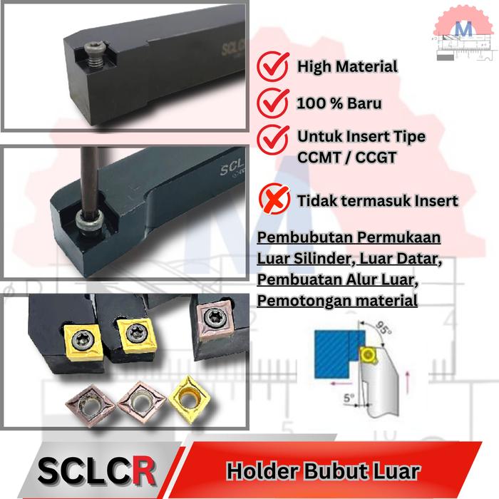 Stang Bubut Luar SCLCR Holder CCMT (Tanpa Insert) External Turning Tool