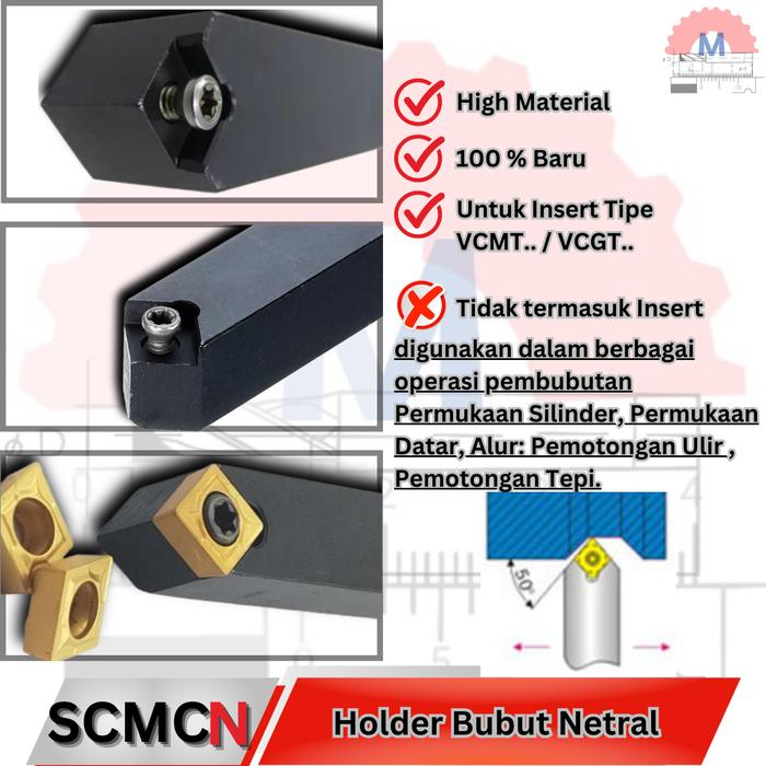 Stang Bubut Luar SCMCN Holder CCMT (Tanpa Insert) External Turning Tool