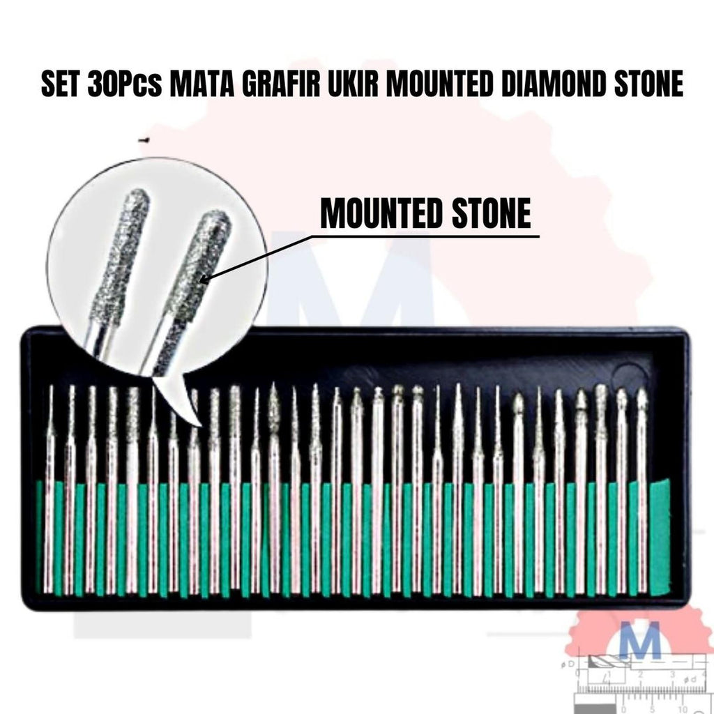 Diamond Mounted Point Set 30pcs Shank 3mm / Mata Ukir Mini Die Grinder