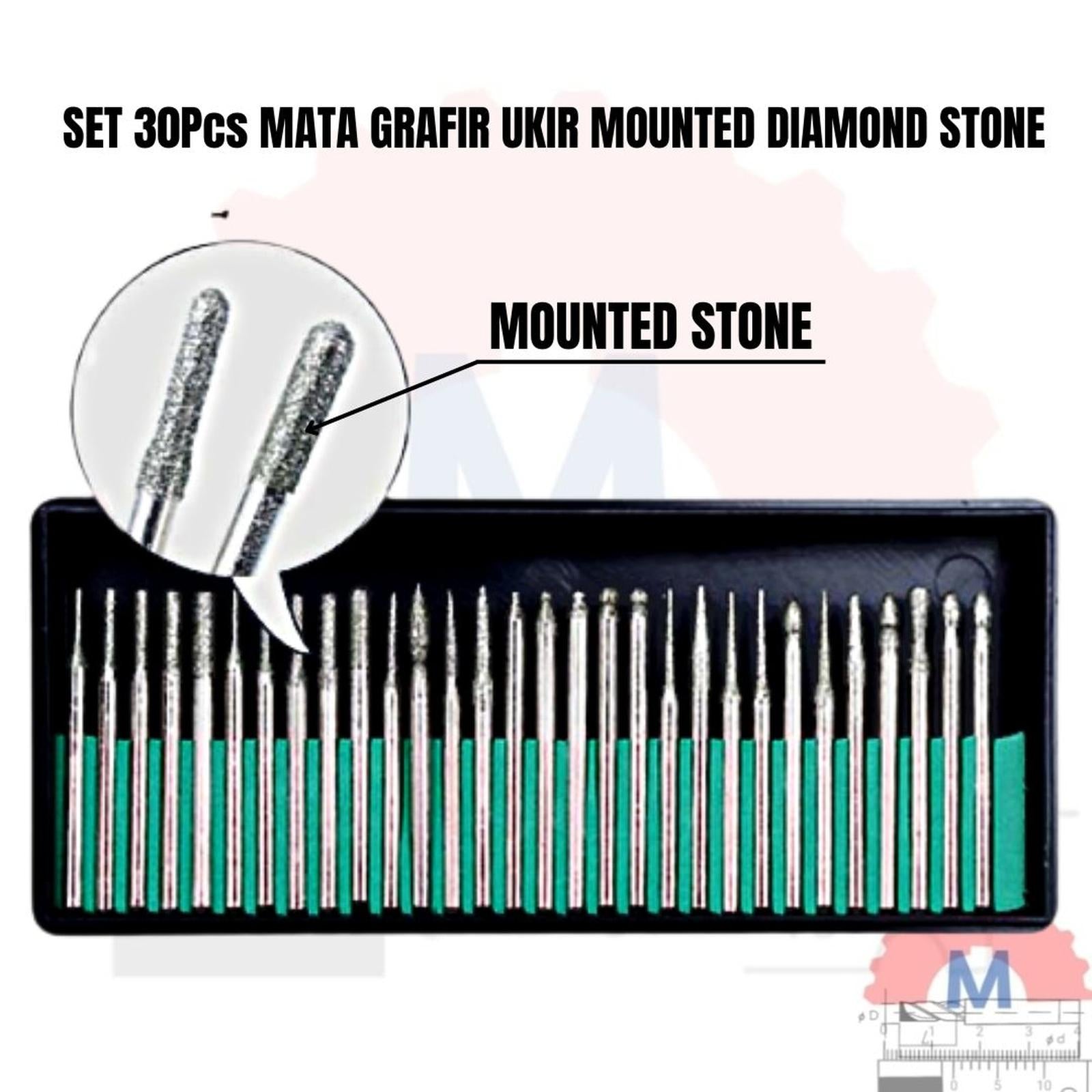 Diamond Mounted Point Set 30pcs Shank 3mm / Mata Ukir Mini Die Grinder