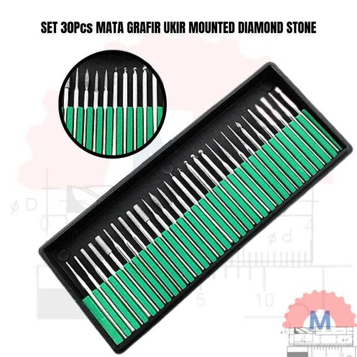 Diamond Mounted Point Set 30pcs Shank 3mm / Mata Ukir Mini Die Grinder